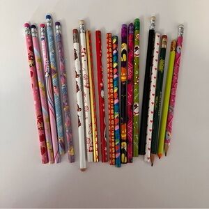 Mixed Lot 19 Wooden Pencils Unused Used Disney Hello Kitty Christmas Halloween